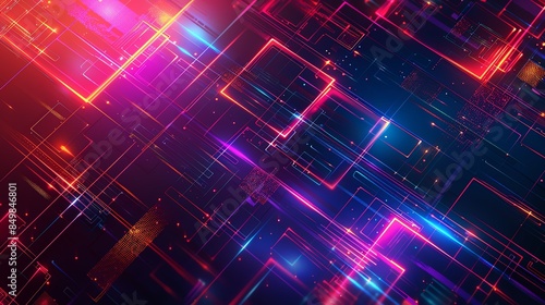 Luminous geometric shapes on a hightech digital background, futuristic design, neon highlights