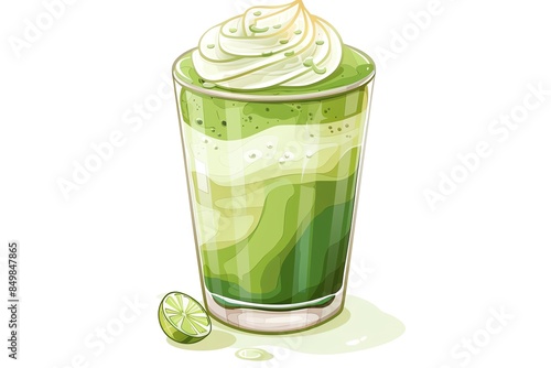 A View of 32-bit Matcha Latte, in a vector cartoon style, isolated white background photo