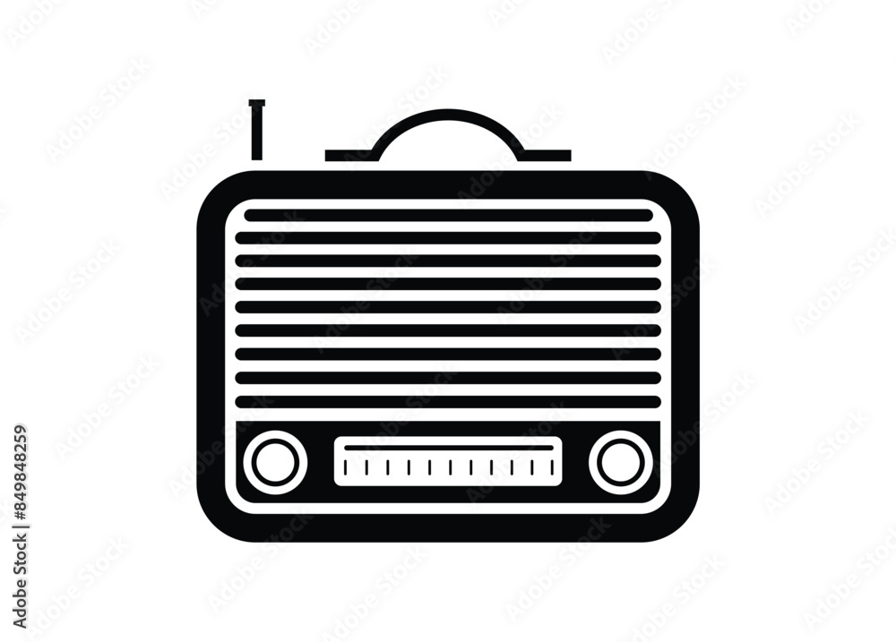 Old radio. Simple illustration in black and white.
Old radio. Simple illustration in black and white.