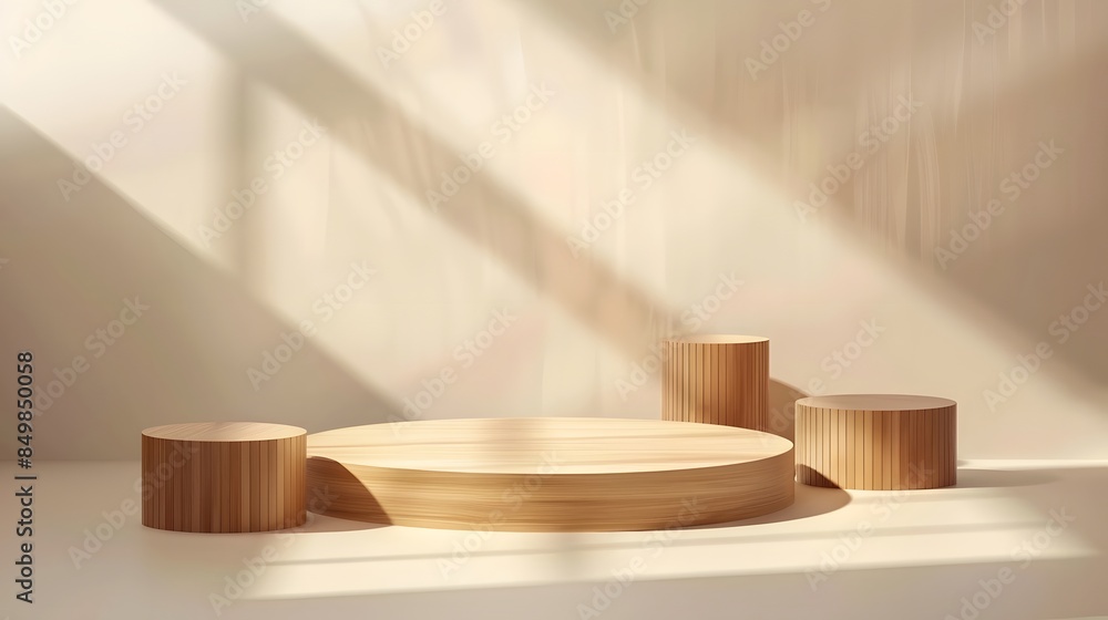Brown and white stand product podium set 3D background with vertical wood pattern scene. Minimal wall scene mockup product stage for showcase, Banner promotion display. Abstract vector geometric forms Brown and white stand product podium set 3D background with vertical wood pattern scene. Minimal wall scene mockup product stage for showcase, Banner promotion display. Abstract vector geometric forms