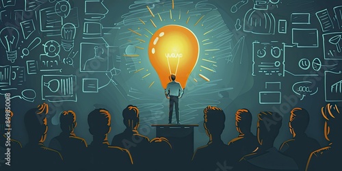 Entrepreneurial spirit shown through a startup founder pitching ideas to investors.