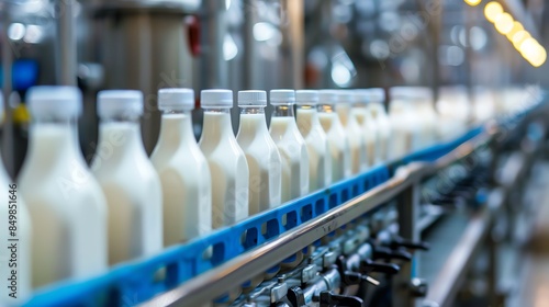A dairy processing plant with milk bottling machines