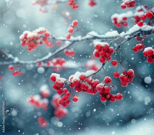 Snowy Branch with Red Berries