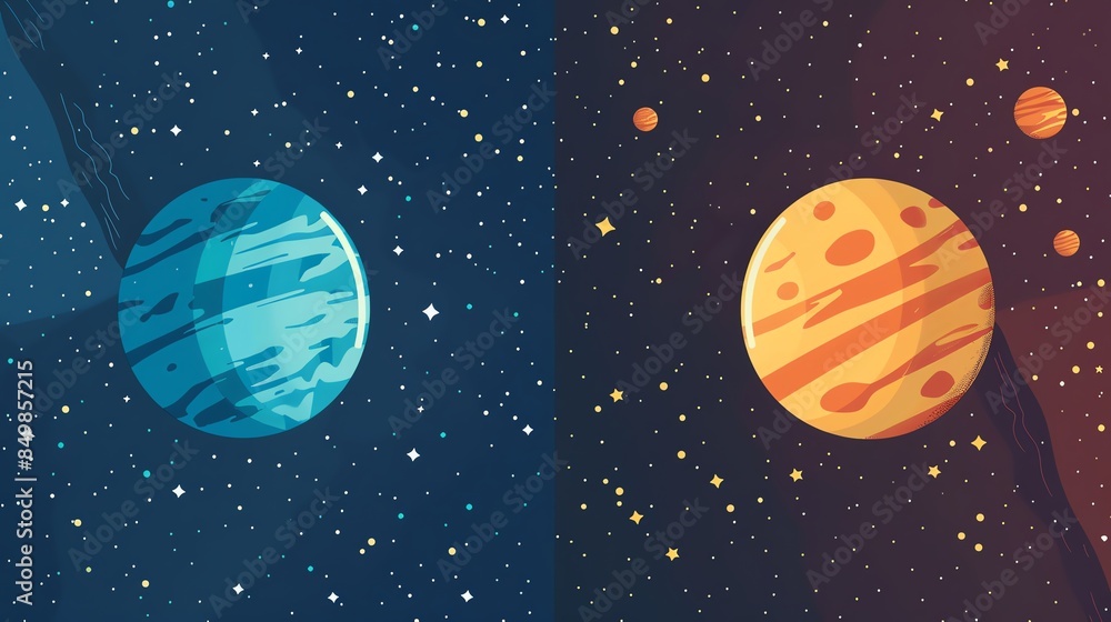 Milky Way galaxy flat design side view space theme cartoon drawing Splitcomplementary color scheme Milky Way galaxy flat design side view space theme cartoon drawing Splitcomplementary color scheme
