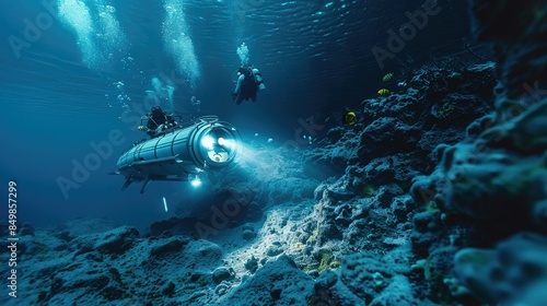 Remotely operated or autonomous submersibles for exploration and research. AI generated photo