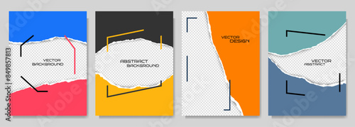 Vector illustration. Torn paper effect. Color banner collection. Design element for poster, invitation, layout, magazine, coupon, book cover. Decorative art. A4 size overlay with 3d shadow effect