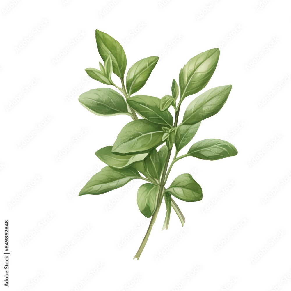 Fototapeta premium Freshly Picked Oregano Sprig - Watercolor of a Pasta Ingredient on a White Background