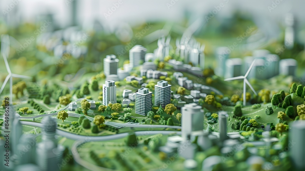 Obraz premium Futuristic Digital Infrastructure and Sustainable Energy Transition in Urban Cityscape