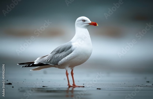 A seagull stands on a concrete surface