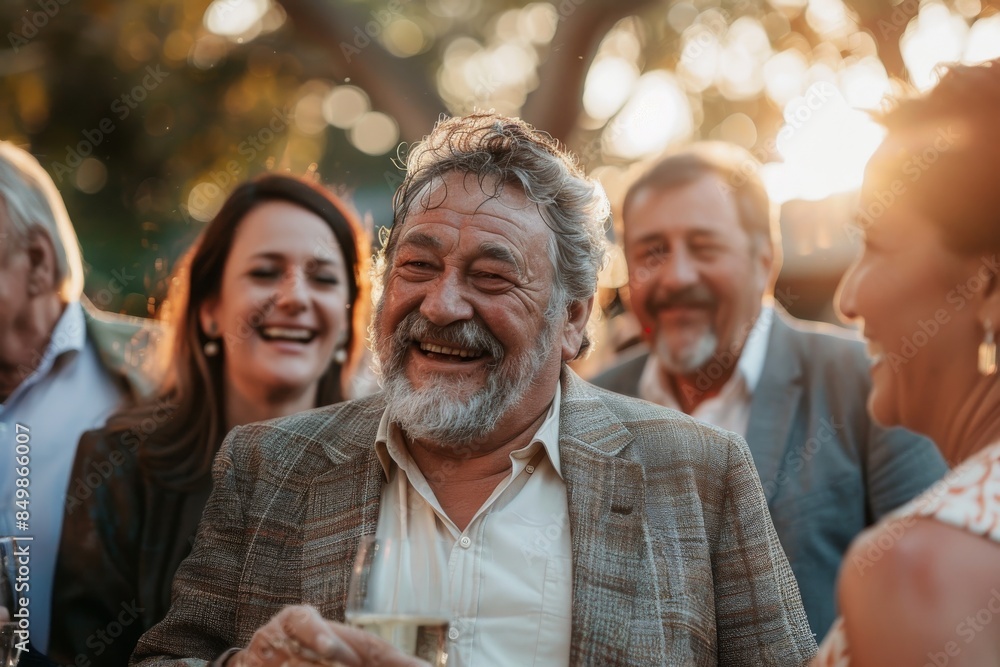 Cheerful senior man with a glass of wine at a party Cheerful senior man with a glass of wine at a party
