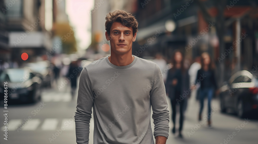 Candid Urban Street Fashion with Gray Long-Sleeve T-Shirt Candid Urban Street Fashion with Gray Long-Sleeve T-Shirt