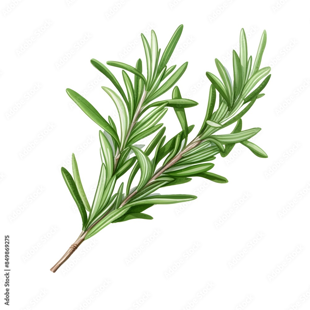 Fototapeta premium Rendering of Aromatic Rosemary Sprig on White Background