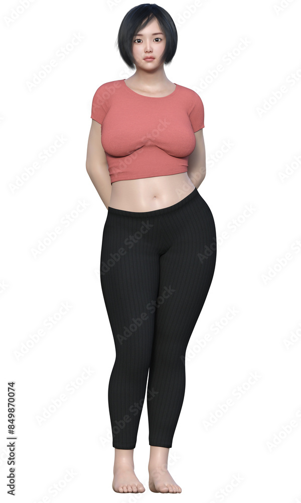 Fototapeta premium ダイエットビフォーアフター ぽっちゃり体型の女性のイラスト 日本人3Dモデルの全身正面
