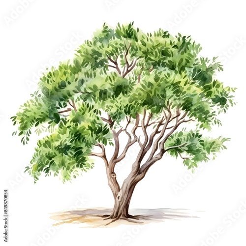 Vibrant Mesquite Tree Watercolor in Desert Landscape