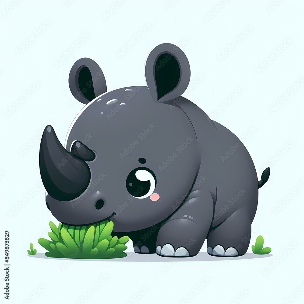 Fototapeta premium cute little rhino eating grass