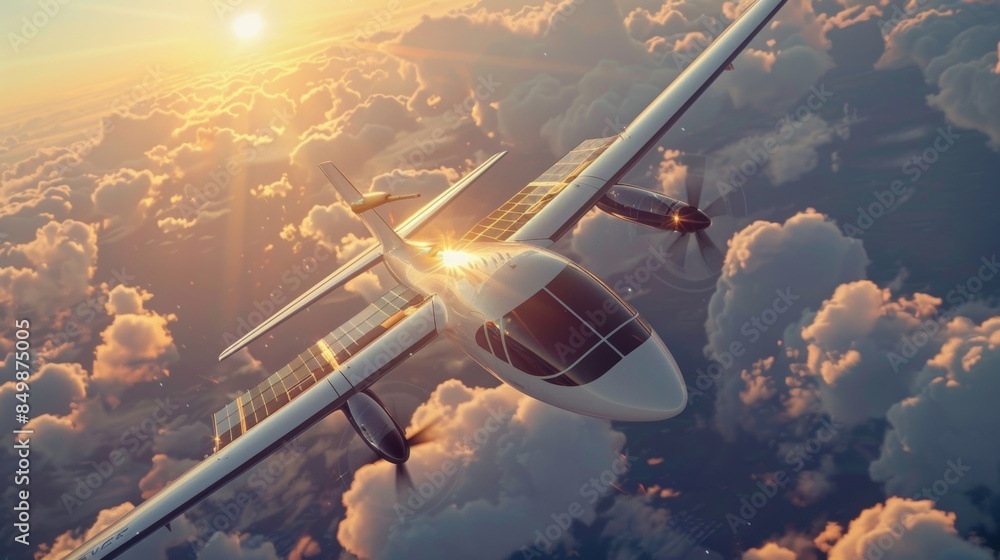 Obraz premium A shot of the planes powerful electric motors powered by the solar panels propelling the aircraft through the skies.