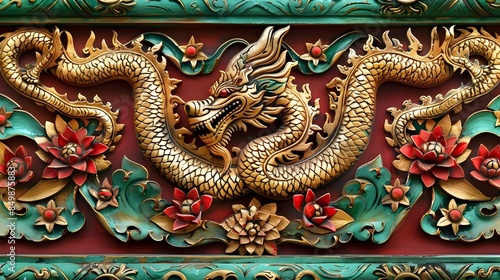 Wallpaper Mural Lavish Thai Temple Decor with Gilded Nagas Garuda Figures and Ornate Lotus Motifs Torontodigital.ca