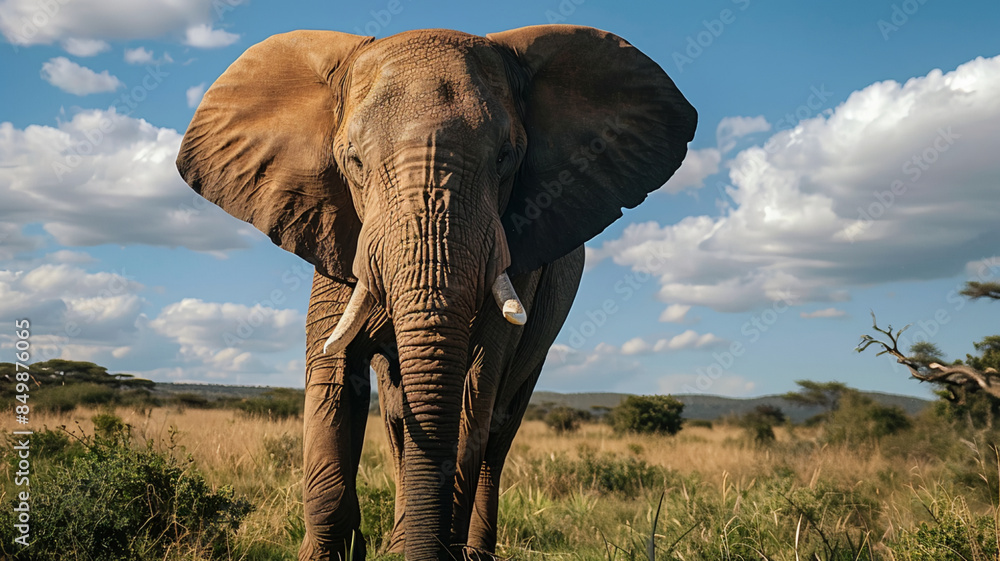 Fototapeta premium African elephant walking in the wilderness, AI Generative.