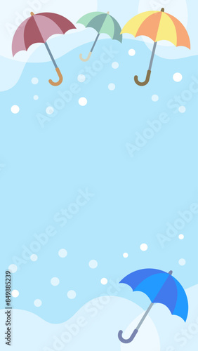 雪に濡れるカラフルな傘のベクターフレーム背景画像