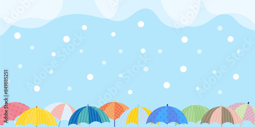 雪に濡れるカラフルな傘のベクターフレーム背景画像