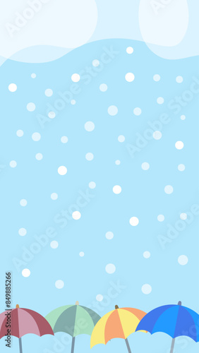 雪に濡れるカラフルな傘のベクターフレーム背景画像