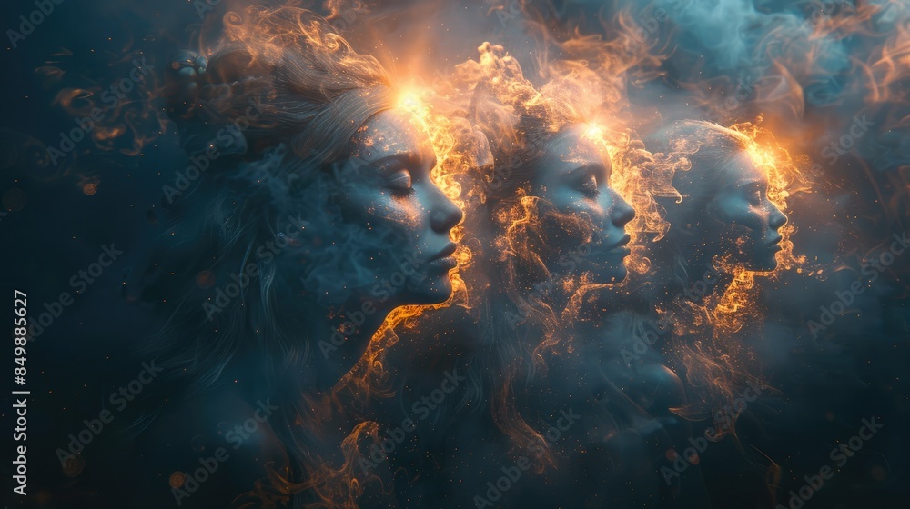 woman and colorful smoke . concept of different thinking and creativity . woman and colorful smoke . concept of different thinking and creativity .