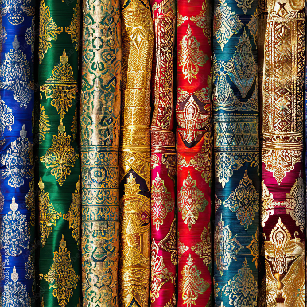 Photo of Thai silk with a pattern Photo of Thai silk with a pattern