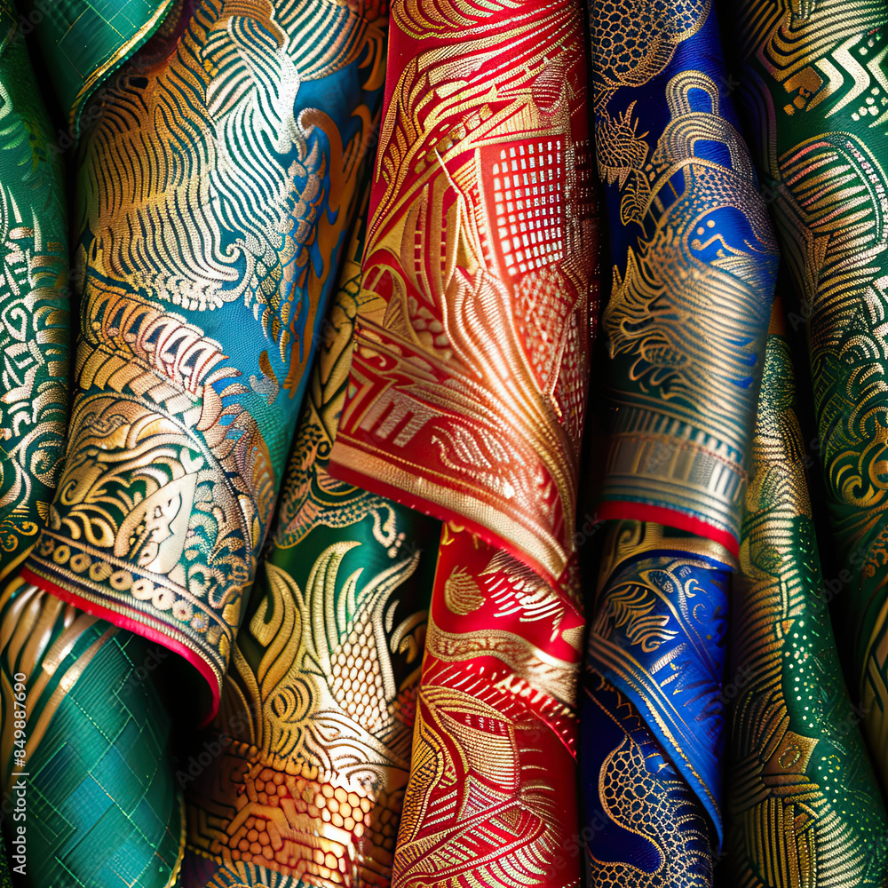 Photo of Thai silk with a pattern Photo of Thai silk with a pattern