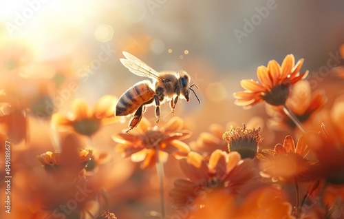 A Bee Lands on a Flower in a Sunflower Meadow © Satyam