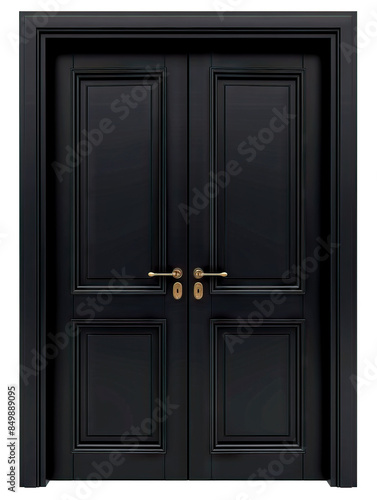 Isolated modern elegant black double doors, sleek contemporary interior doors, symmetrical stylish architecture