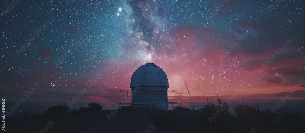 Stunning Night Sky with Milky Way Over Observatory Dome - Captivating Astronomy and Stargazing Scene Stunning Night Sky with Milky Way Over Observatory Dome - Captivating Astronomy and Stargazing Scene