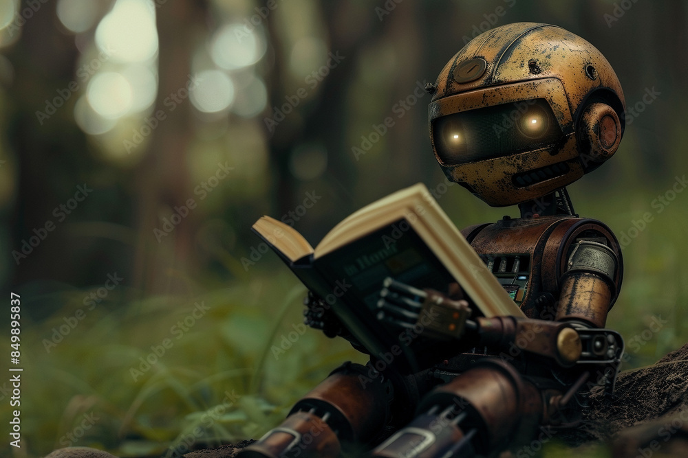 A robot reading a book - Generative AI A robot reading a book - Generative AI