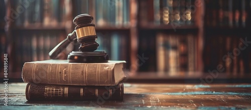 Gavel on Two Law Books with Blurred Bookshelf Background