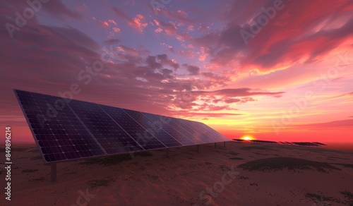 Solar Panels at Sunset in a Desert Landscape
