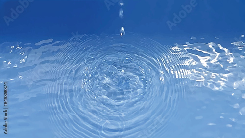 Blue water with ripples on the surface. Defocus blurred transparent blue colored clear calm water surface texture with splashes and bubbles. Water waves with shining pattern texture background.
