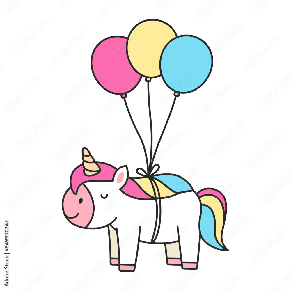 Fototapeta premium Cute unicorn with balloons