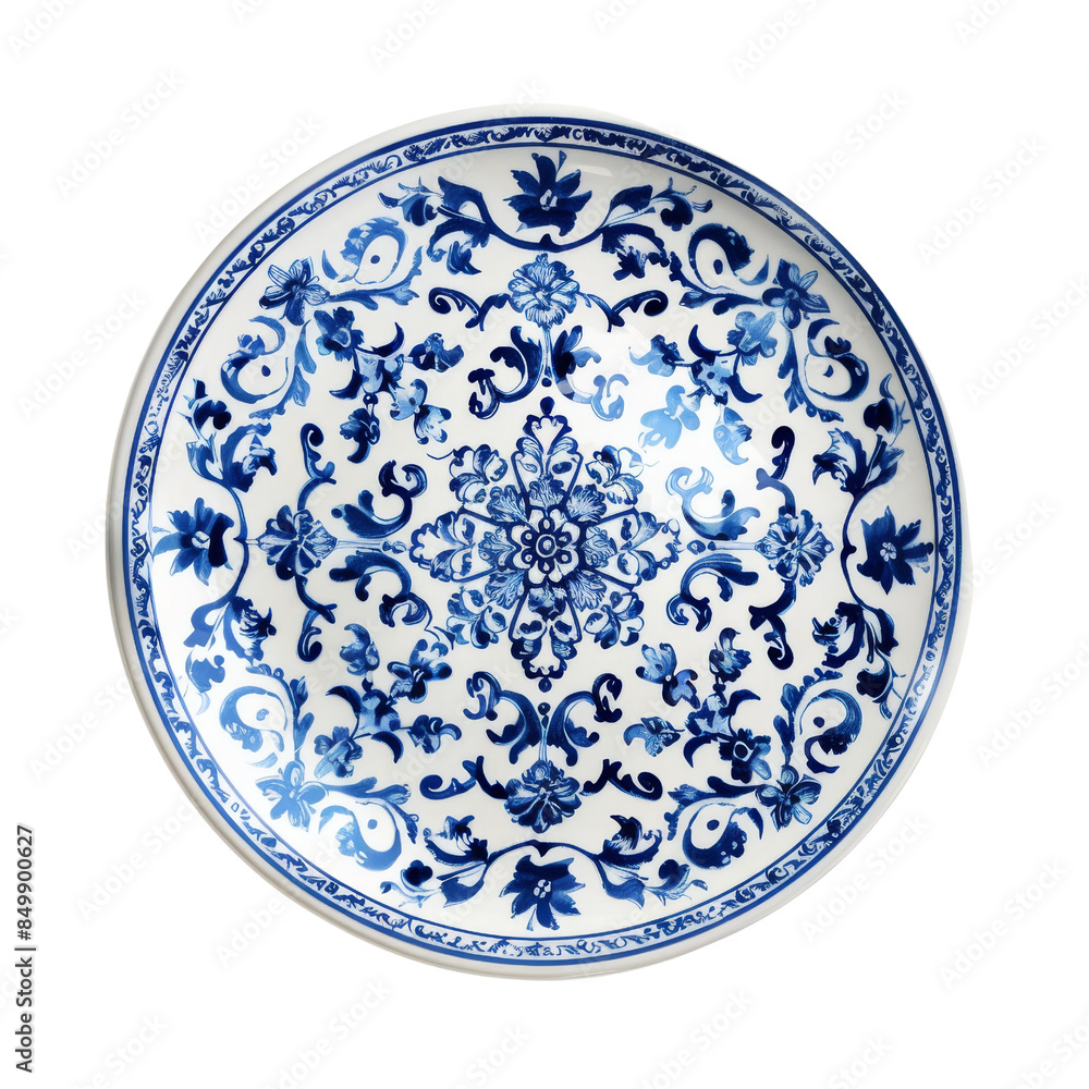 Elegant porcelain plate with intricate blue floral patterns and mandala design, perfect for dinner settings or decorative purposes. Elegant porcelain plate with intricate blue floral patterns and mandala design, perfect for dinner settings or decorative purposes.