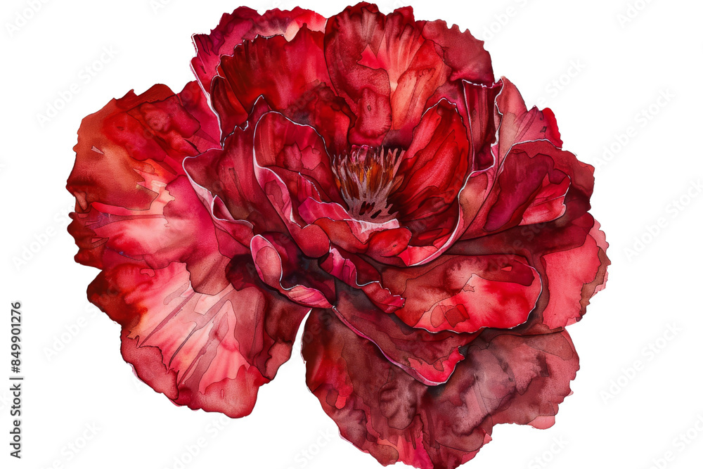 Watercolor painting of a vibrant red peony flower with detailed petals, idea for art, decor, and botanical. Watercolor painting of a vibrant red peony flower with detailed petals, idea for art, decor, and botanical.