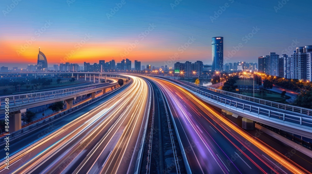 Cityscape with a Highway at Dusk Cityscape with a Highway at Dusk