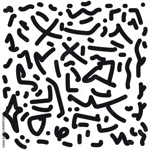 Fun Color Black line abstract doodle set seamless pattern, Creative minimalist style art background for children or trendy design with basic shapes. Simple childish scribble backdrop