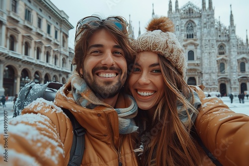 Wallpaper Mural A couple smiling for a picture in front of a building Torontodigital.ca