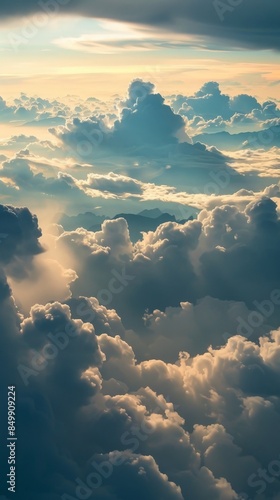 Mountain Peaks Silhouetted in Misty Clouds: Aerial View © Yaiza Canvas