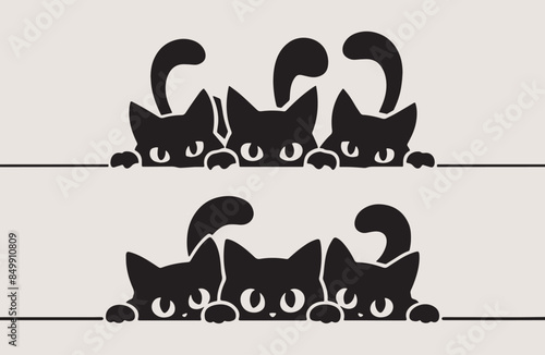 Obraz na płótnie Playful black cats peeking out from the bottom of the frame w salonie