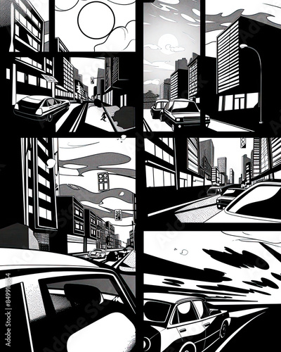 Obraz na płótnie Retro comic template, black and white, clean lines, clear separations, varied panels, dialogue. w salonie