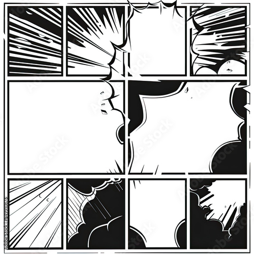 Obraz na płótnie Retro black and white comic template, bold outlines, varied panel shapes, for characters, dialogue. w salonie