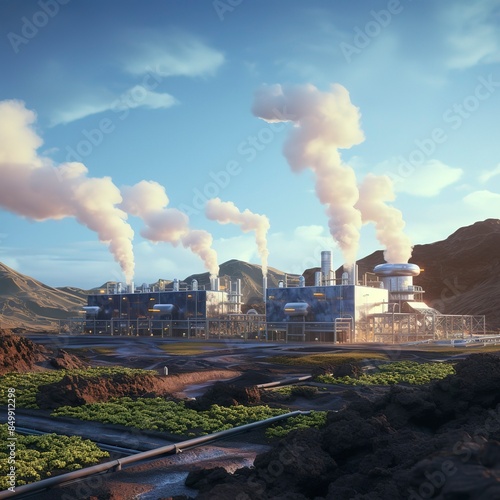 Wallpaper Mural photo of a geothermal power plant in a volcanic landscape. Torontodigital.ca