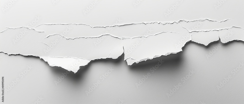 White paper with a ripped edge, isolated background, studio lighting, ample copy space for text, perfect for advertising or messages White paper with a ripped edge, isolated background, studio lighting, ample copy space for text, perfect for advertising or messages