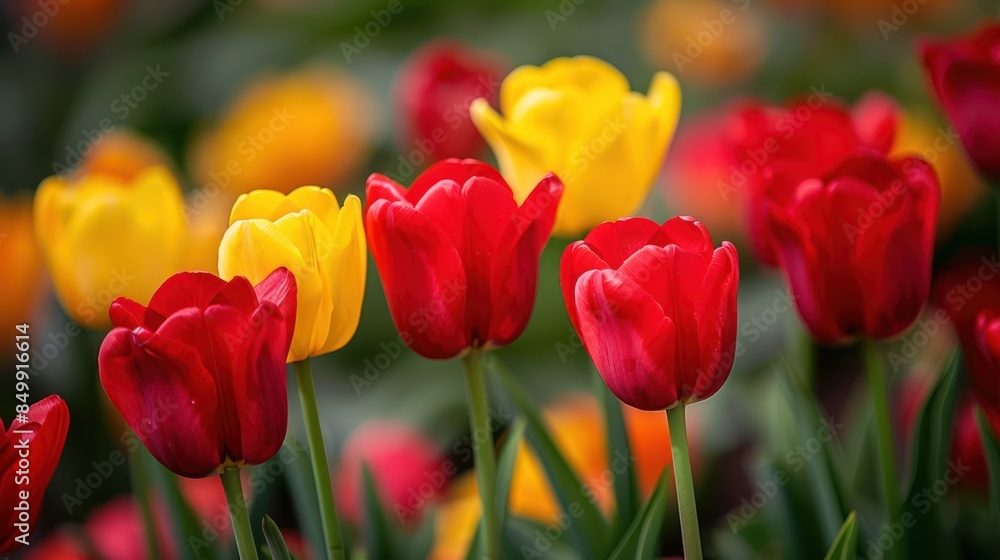 Vibrant Red and Yellow Tulips in Full Bloom Vibrant Red and Yellow Tulips in Full Bloom