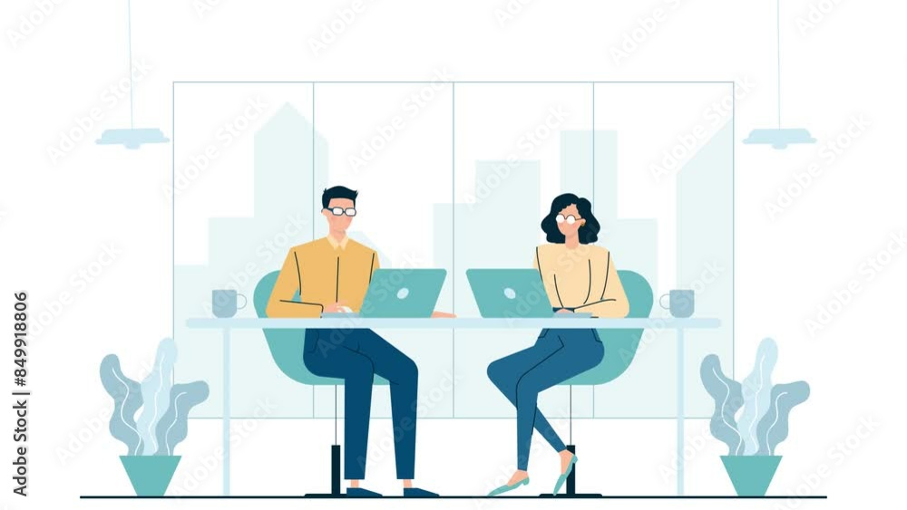 business partner working together in cozy room office animated illustration video business partner working together in cozy room office animated illustration video
