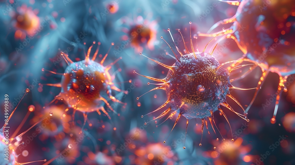 3D rendering of virus cells 3D rendering of virus cells